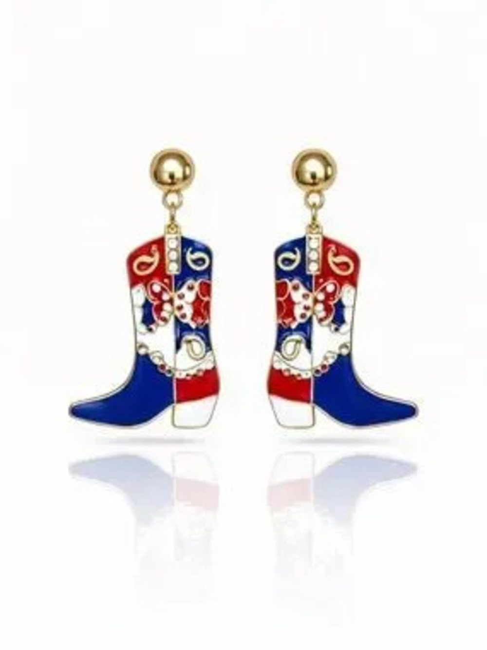 Gold Red, White & Blue Cowgirl Boot Drop Earrings